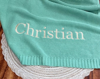 Personalized Embroidered Organic Cotton Baby Blanket: Custom Name Keepsake