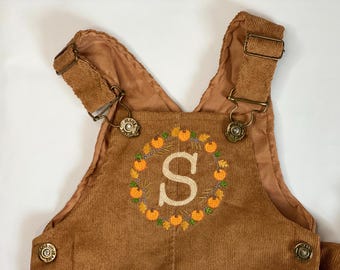 Personalized Embroidered Fall Jumpsuit: Pumpkin or Ghost Design, Embroidered Monogram Baby Romper, Name Boy Suspenders, Toddler Overall