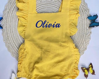 Personalized Embroidered Baby Romper: Organic Cotton Summer Jumpsuit