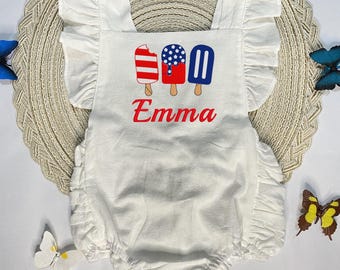 Personalized Embroidered Baby Romper: Organic Cotton Sleeveless Jumpsuit