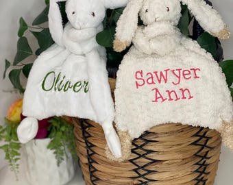 Personalized Baby Bunny Lovey: Embroidered Name Keepsake, Easter Name Bunny, Toddler Soft Blanket