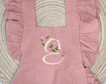 Personalized baby romper, embroidered summer girl outfit, monogram floral jumpsuit