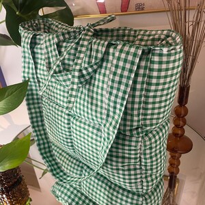 Handmade Blue Gingham Quilted Tote Bag – Cotton Patchwork Shoulder Bag with Green Accents main image 0