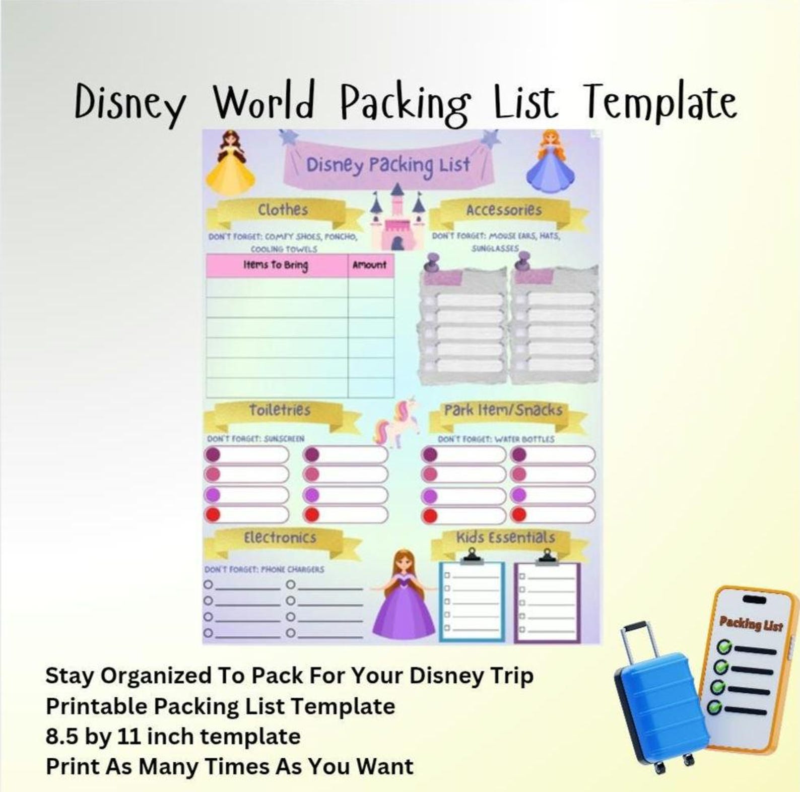 Disney World Packing List: Printable Travel Planner (PDF) - Etsy