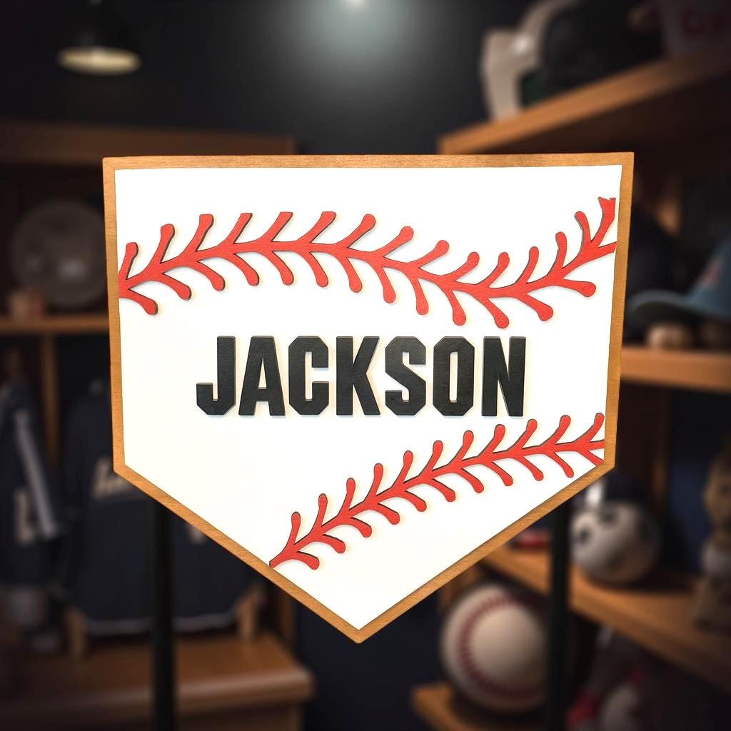 Personalized Baseball Home Plate Sign: Custom Name Wooden Wall Decor - Thumbnail 2