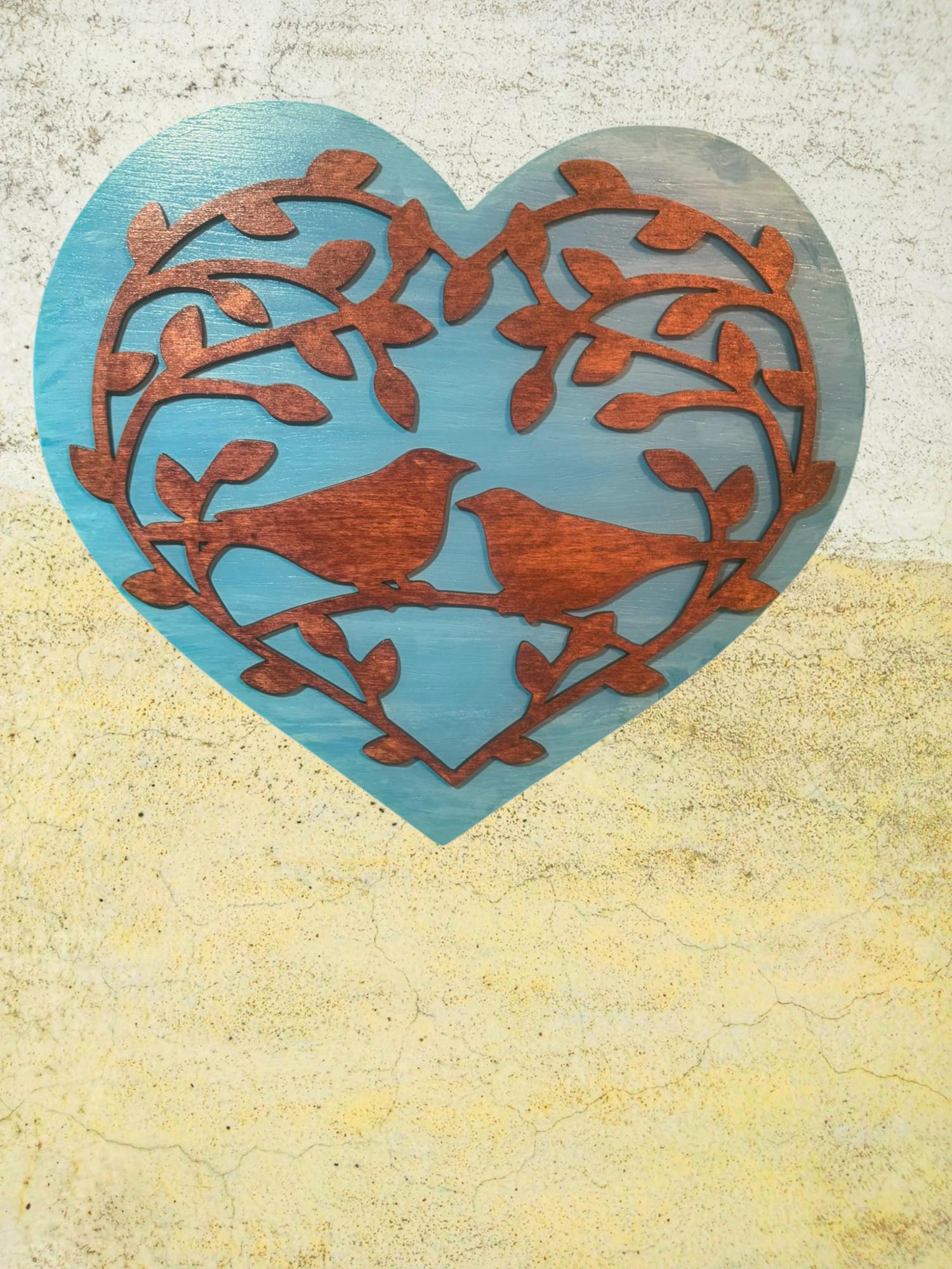 Wooden Bird Heart Sign: Rustic Layered Wall Art - Thumbnail 2