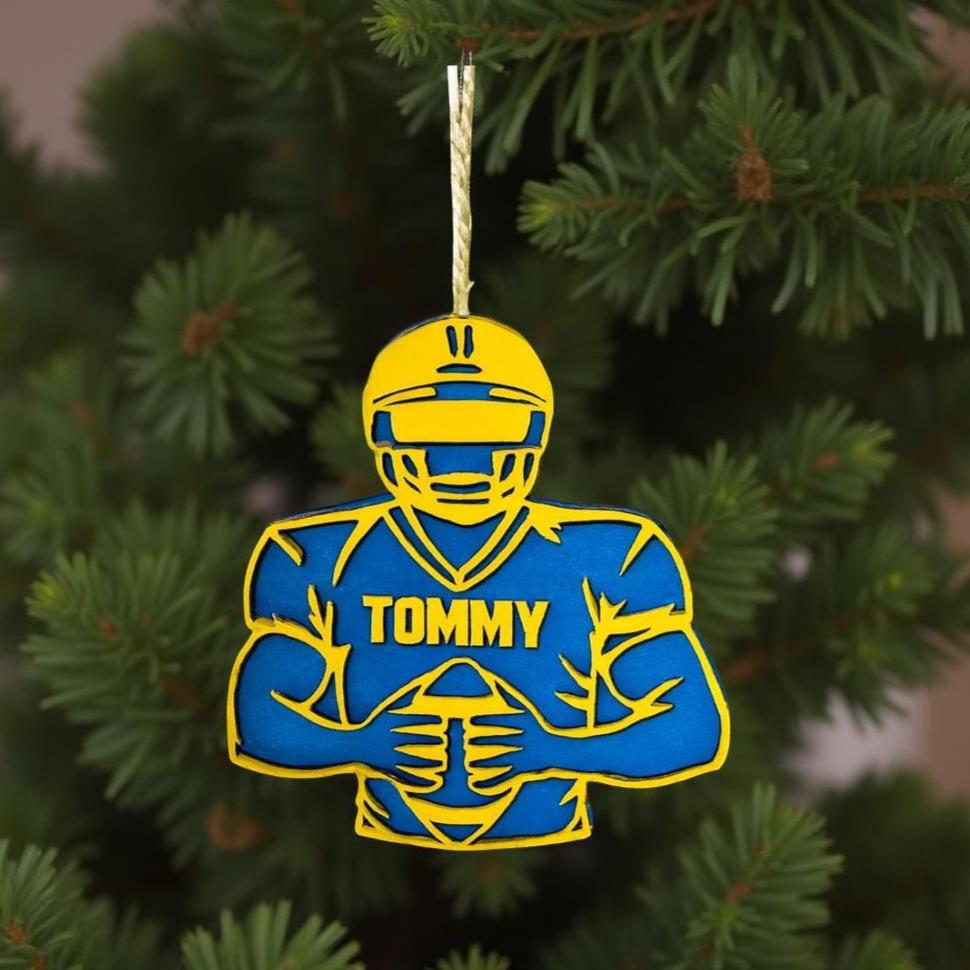 Personalized Football Ornament: Custom Team Colors & Name, Wood Decoration - Image 1