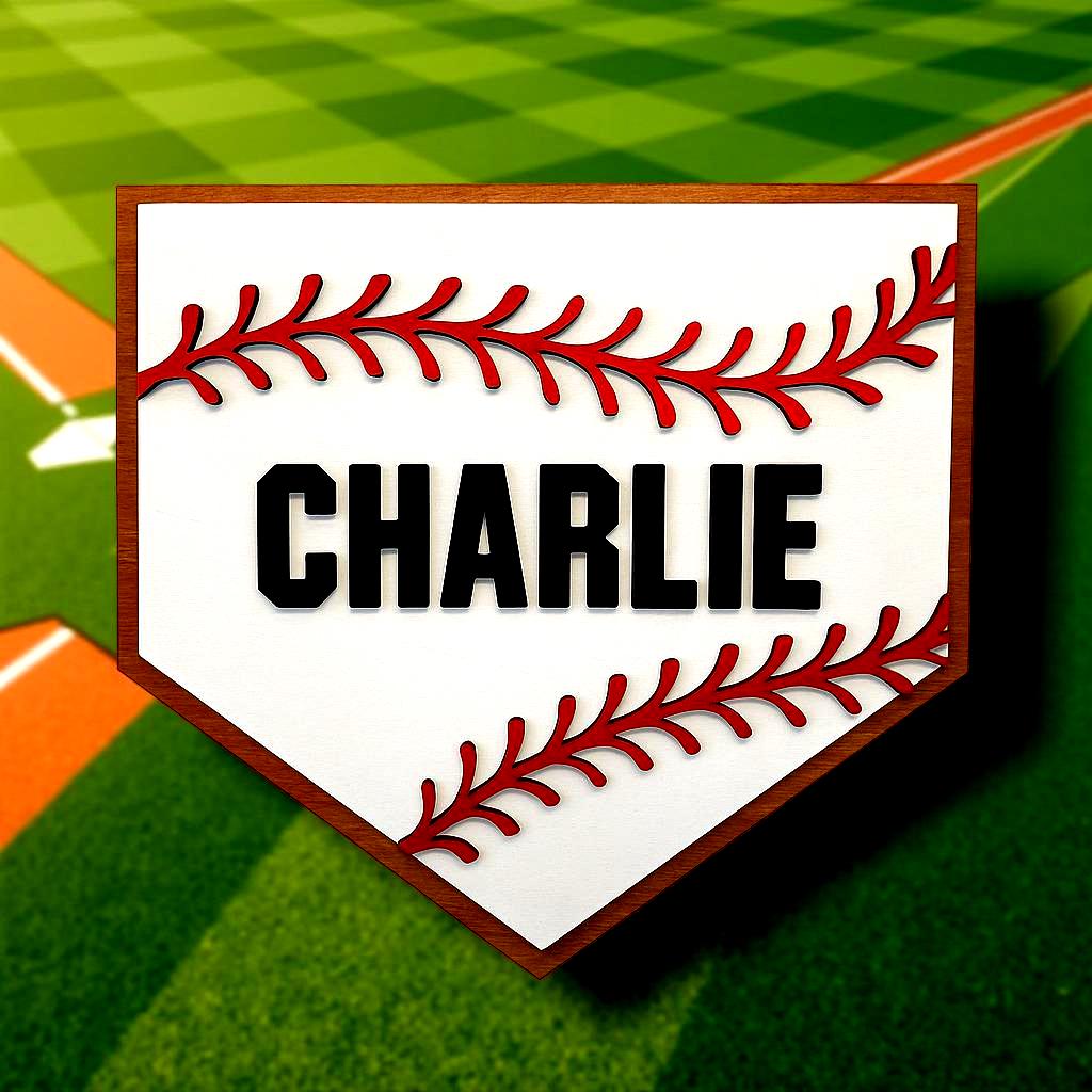 Personalized Baseball Home Plate Sign: Custom Name Wooden Wall Decor
