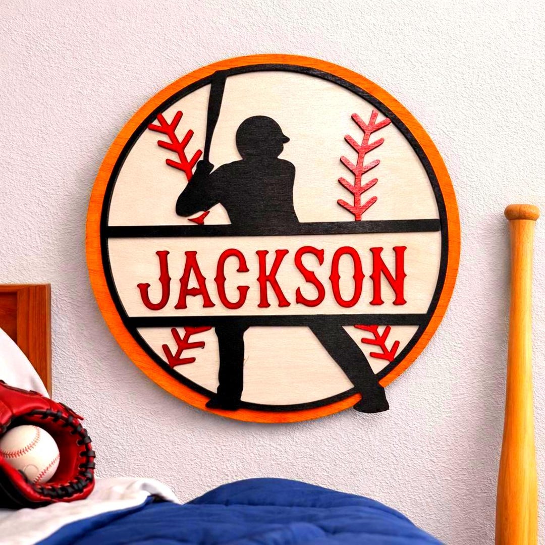 Personalized Baseball Name Sign – Layered Wood Player Silhouette ...