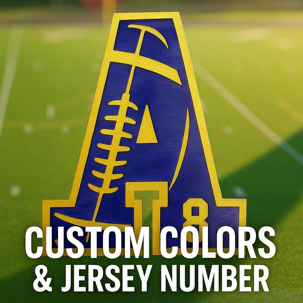 Custom Football Letter Sign – Personalized 12" Wooden Wall Decor – Jersey Number & Team Colors – Player Room Sign – Coach Gift - Thumbnail 3