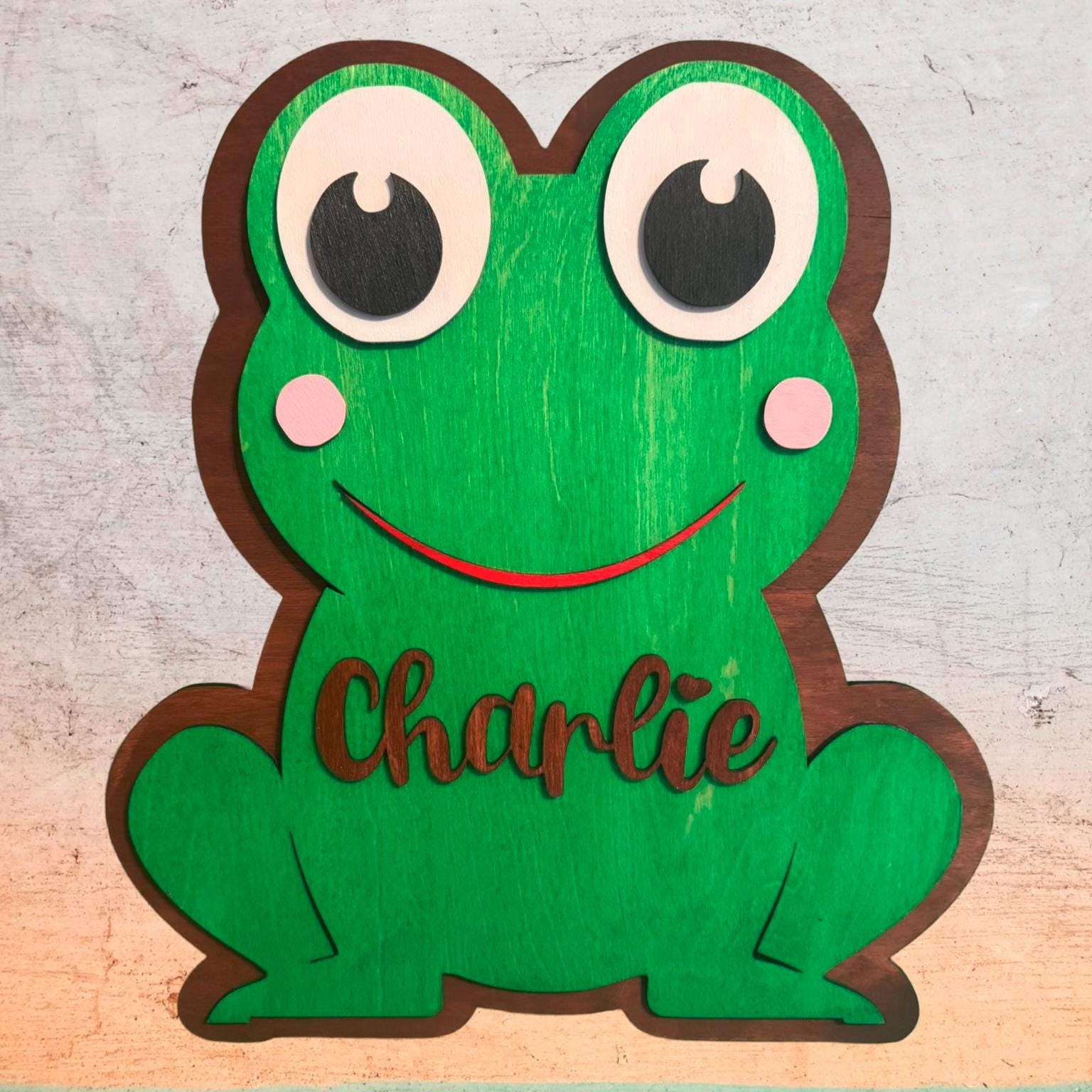Personalized Wooden Frog Sign: Custom Name Nursery Wall Decor - Thumbnail 2
