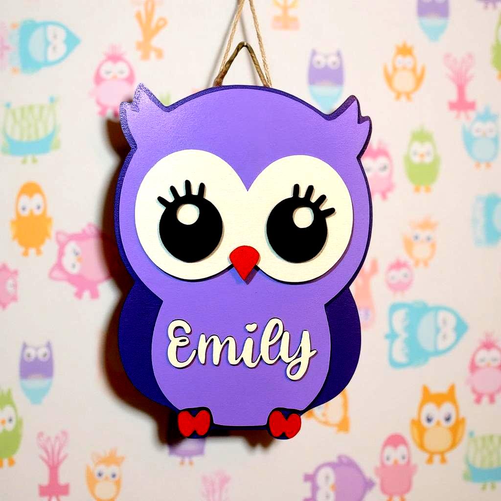 Personalized 14" Layered Wooden Owl Sign – Customizable Color & Name Nursery or Kid's Room Wall Decor; Handcrafted Custom Made to Order Owl - Thumbnail 7