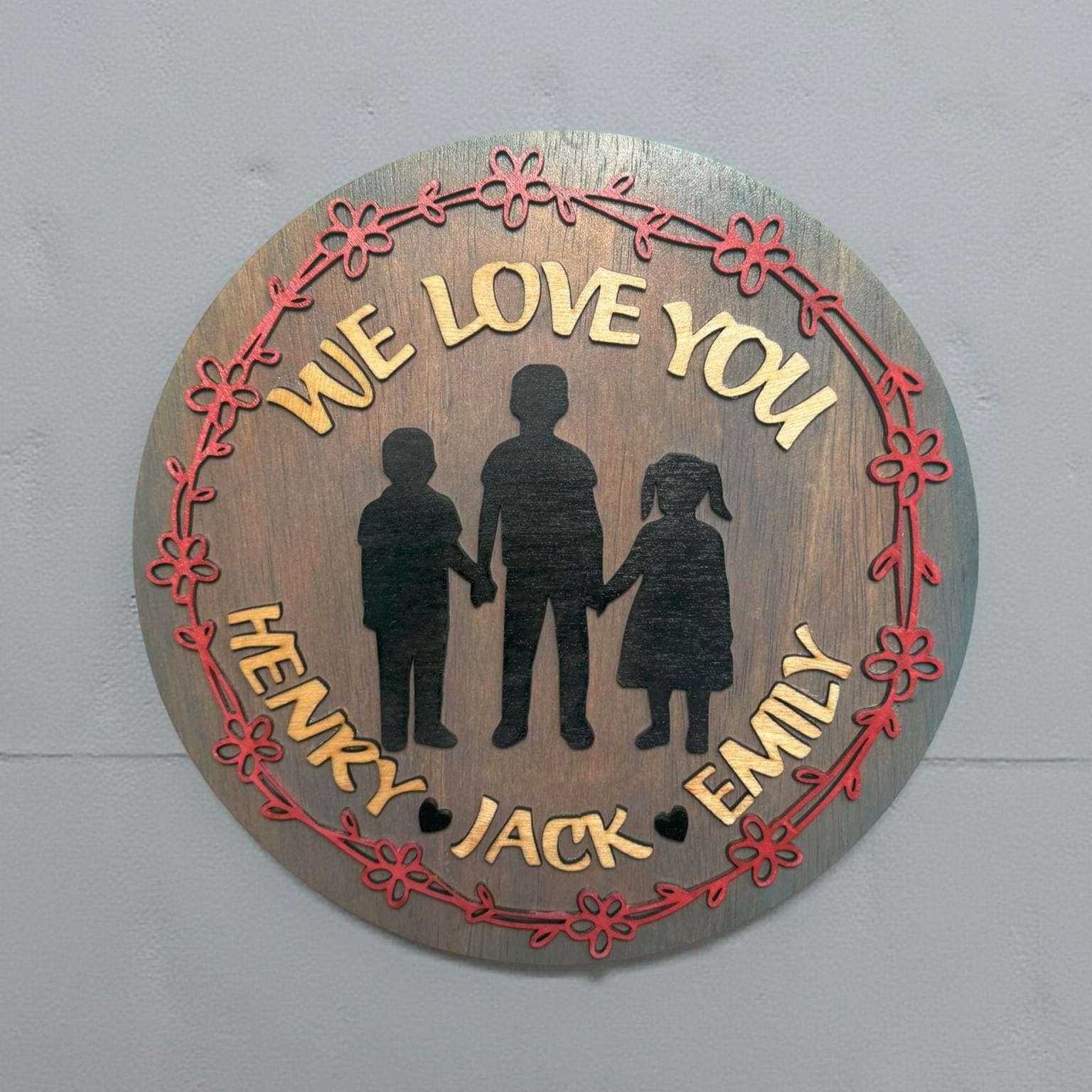 Personalized Mother's Day Gift | We Love You Round Wood Sign | Custom Children Silhouette | Multi-Layer Round Wooden Sign | Grandparent Gift - Thumbnail 4