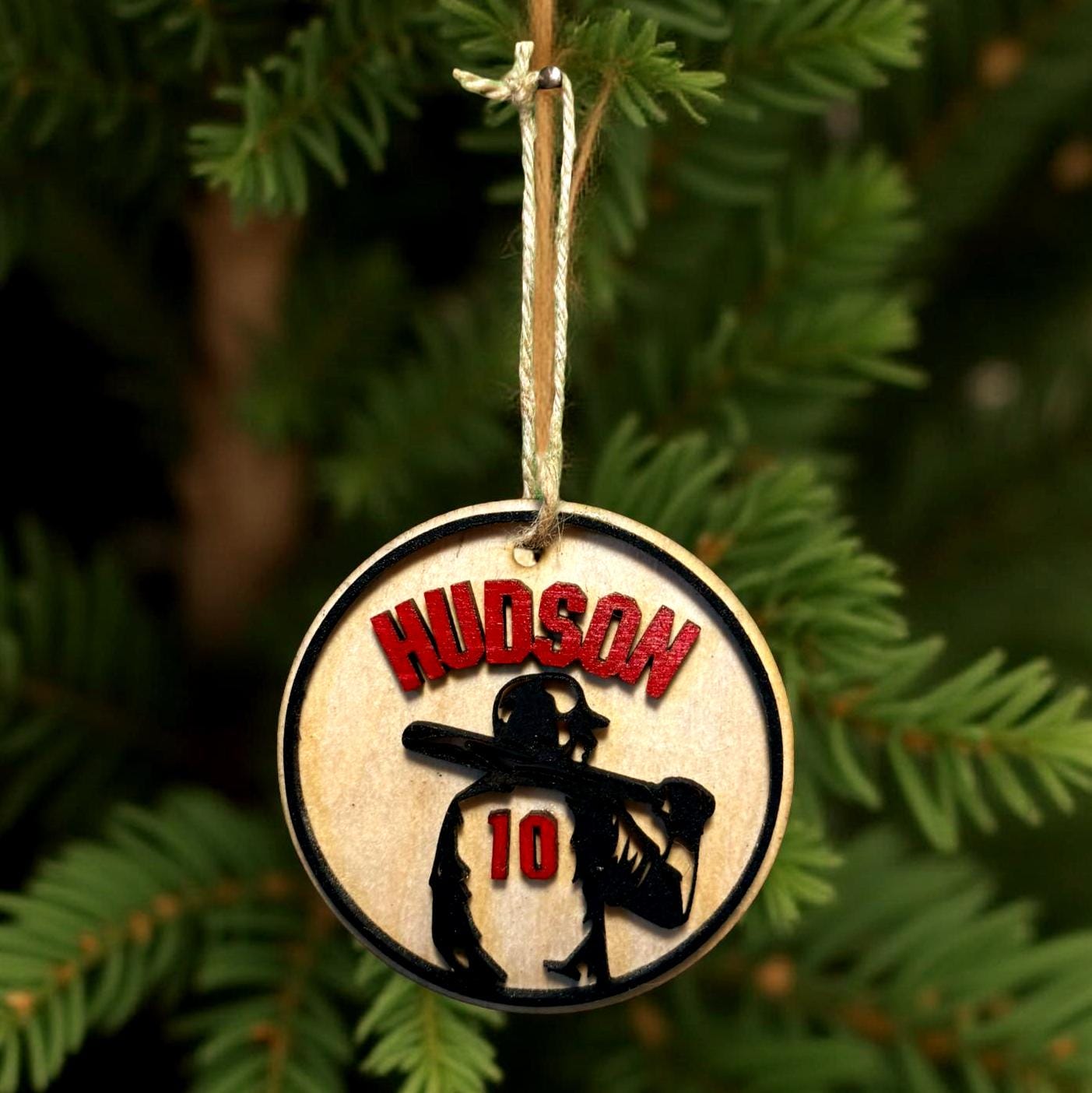 Personalized Baseball Ornament – 4” Round Layered Wood Design – Custom Name & Number – Sports Player Gift or Team Keepsake