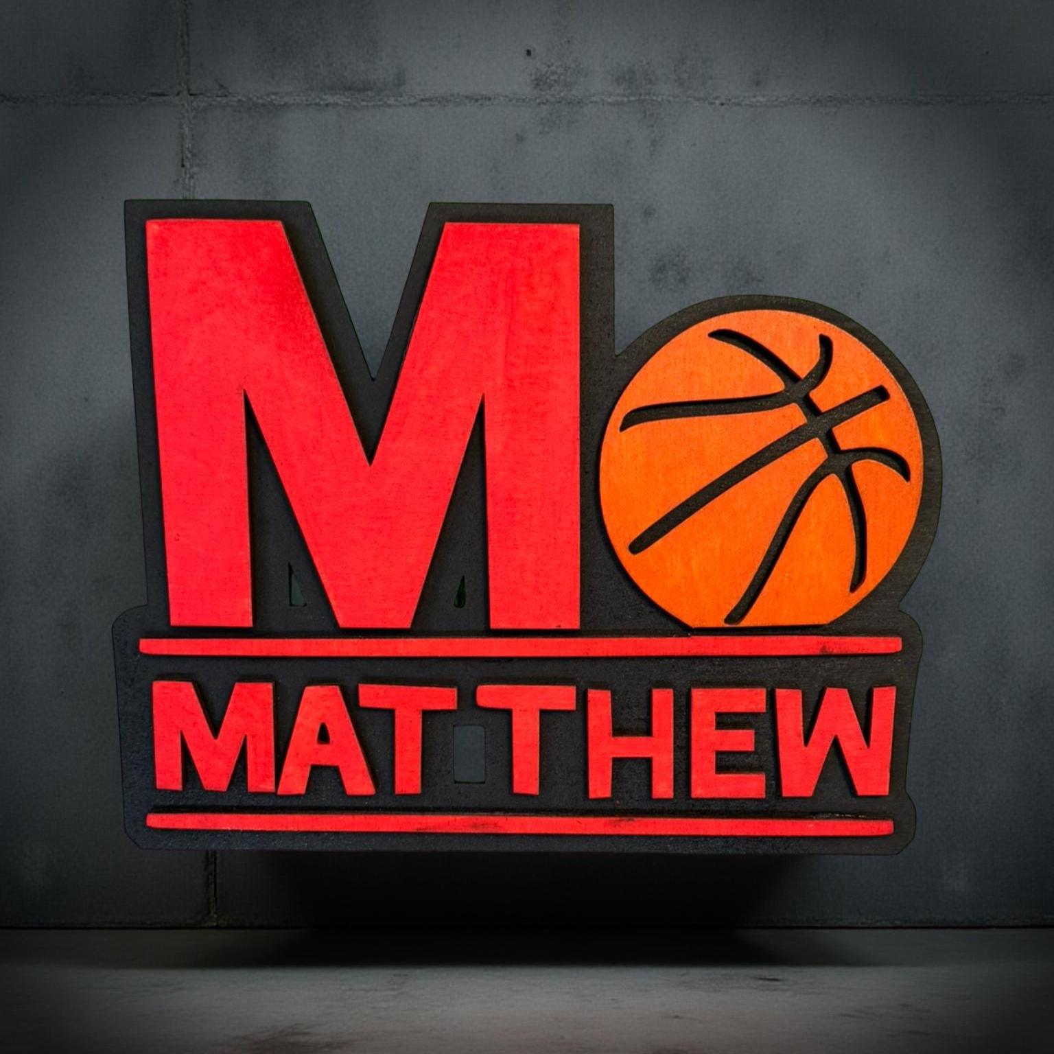 Custom Basketball Name Sign – Personalized 12" Layered Wood Wall Decor – Custom Colors - Sports Room, Player Gift, Coach Gift