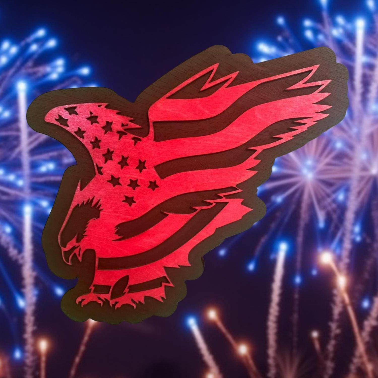 Handcrafted Wooden American Flag Eagle Wall Art: Patriotic Decor - Thumbnail 5