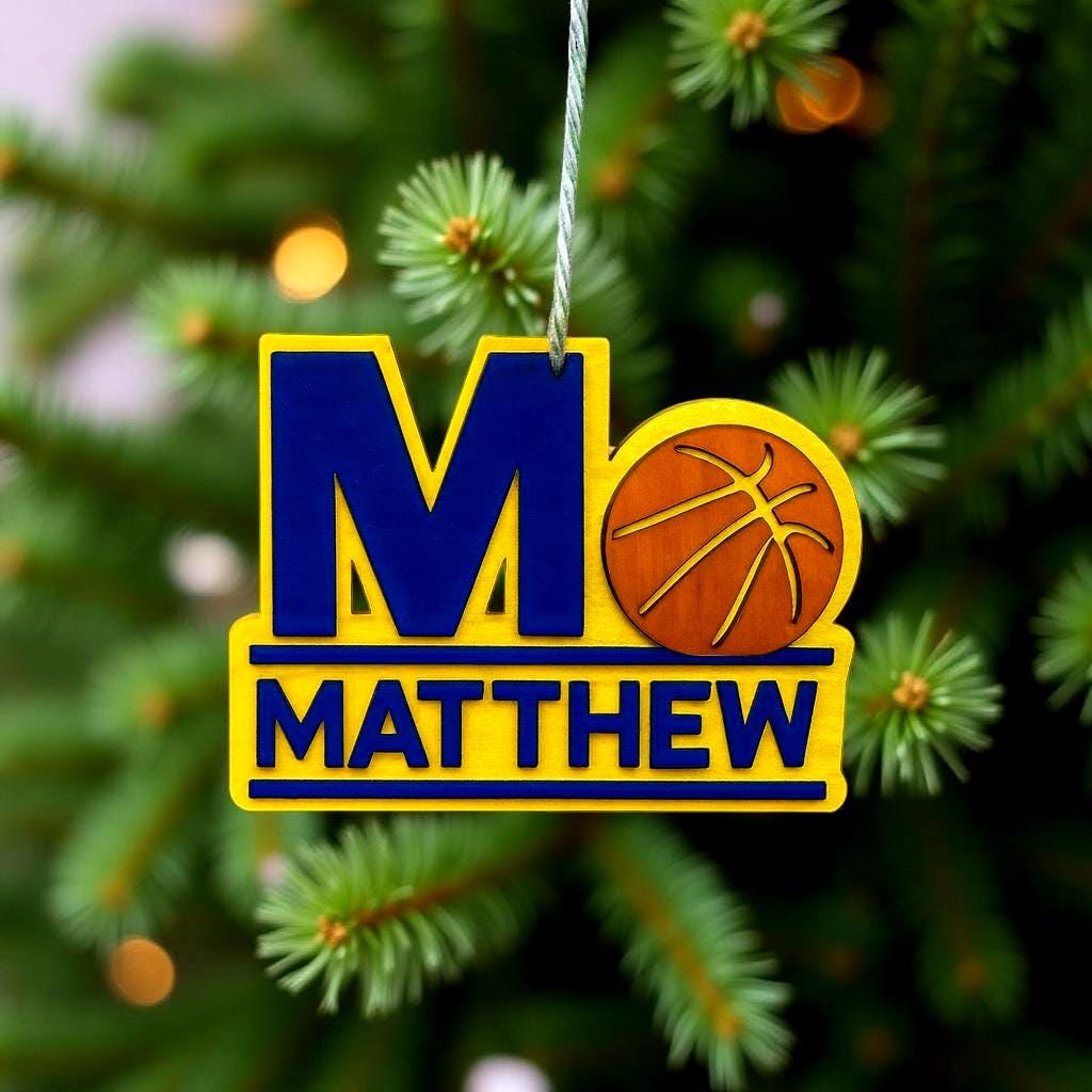 Personalized Basketball Ornament – Custom Name & Team Colors – 4” Multi-Layered Wood Sports Christmas Decoration – Player or Coach Gift - Thumbnail 6