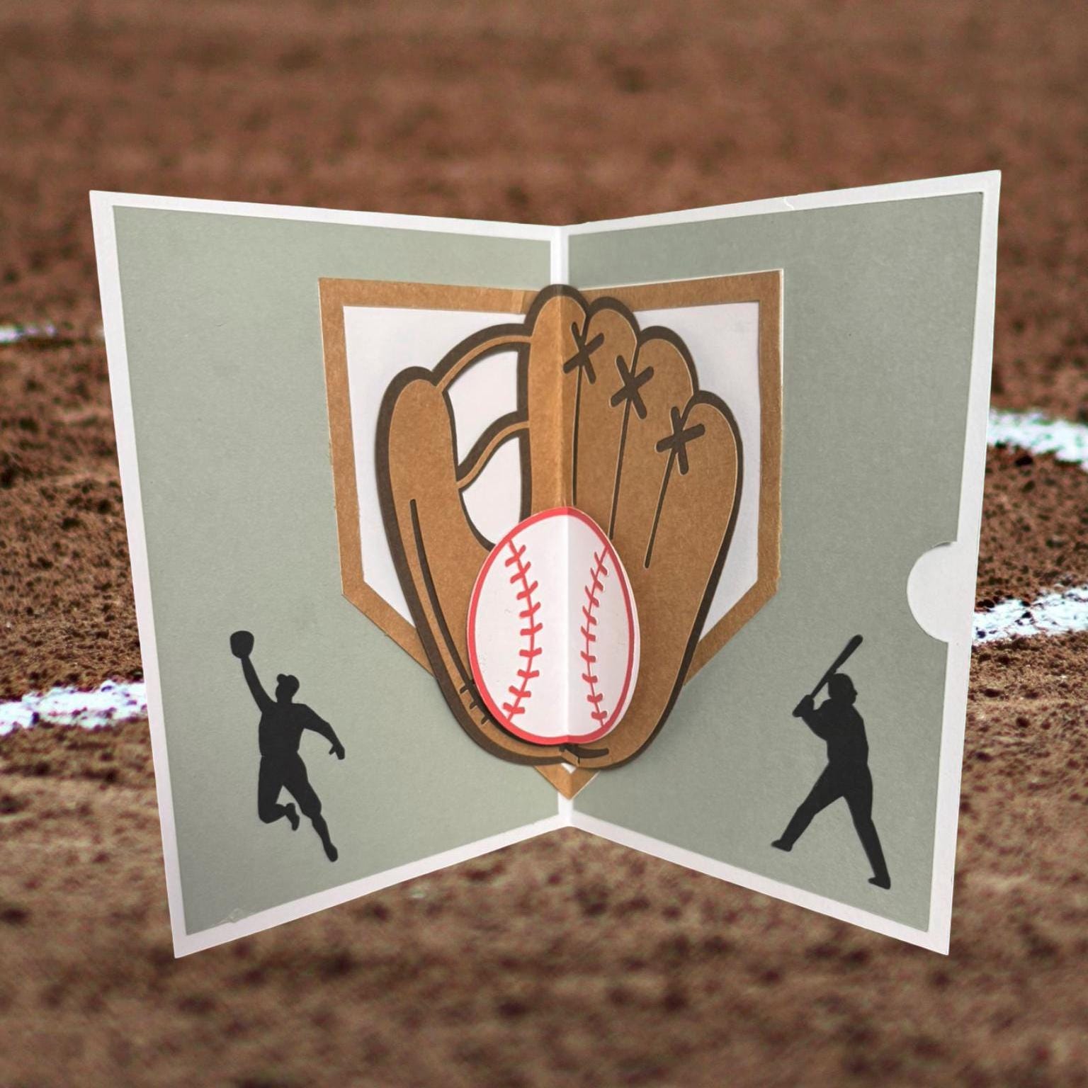 Personalized Baseball Pop-Up Birthday Card – 3D Sports Card with Custom Number, Handmade Greeting with Envelope and Baseball Themed Insert - Thumbnail 3