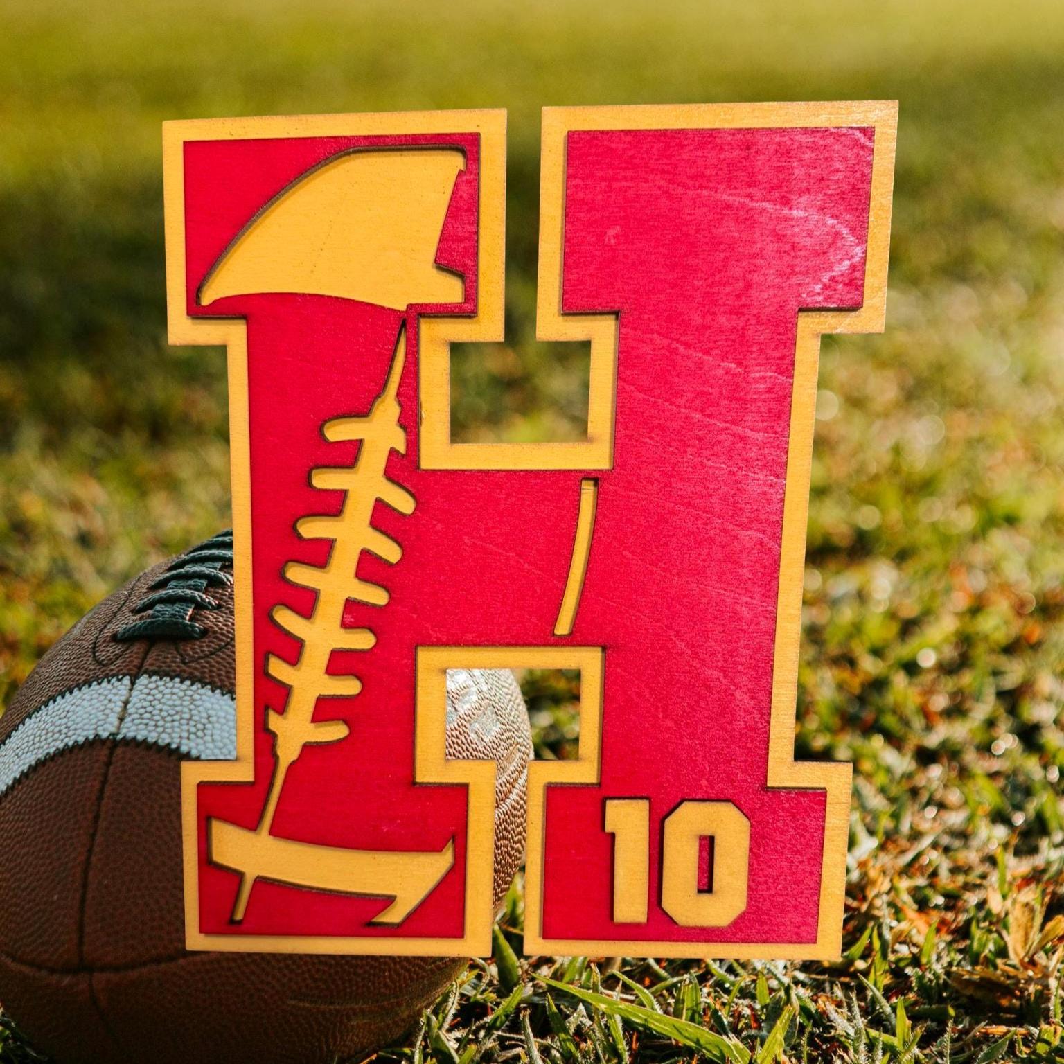 Custom Football Letter Sign – Personalized 12" Wooden Wall Decor – Jersey Number & Team Colors – Player Room Sign – Coach Gift - Thumbnail 5