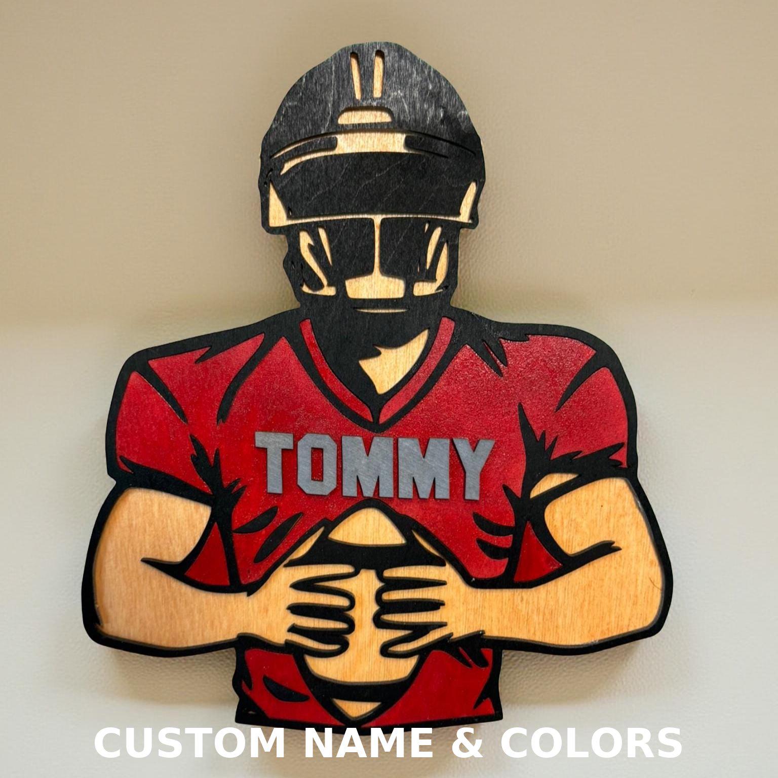 Custom Handmade Football Player Sign: Personalized Wood Wall Decor, Custom Colors/Name - Thumbnail 6