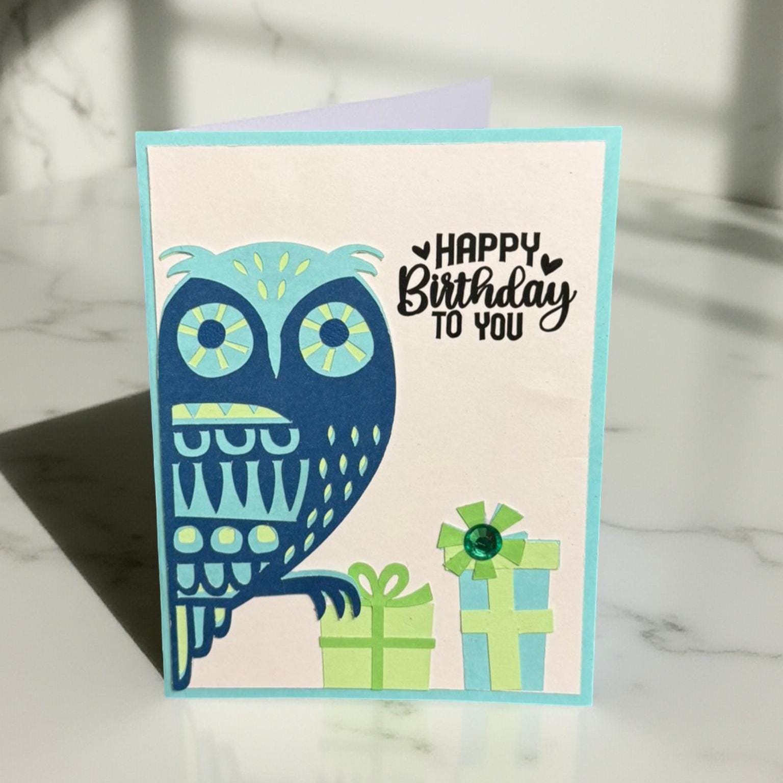 Handmade Owl Birthday Card: Layered Paper Art, Personalized Greeting - Thumbnail 3