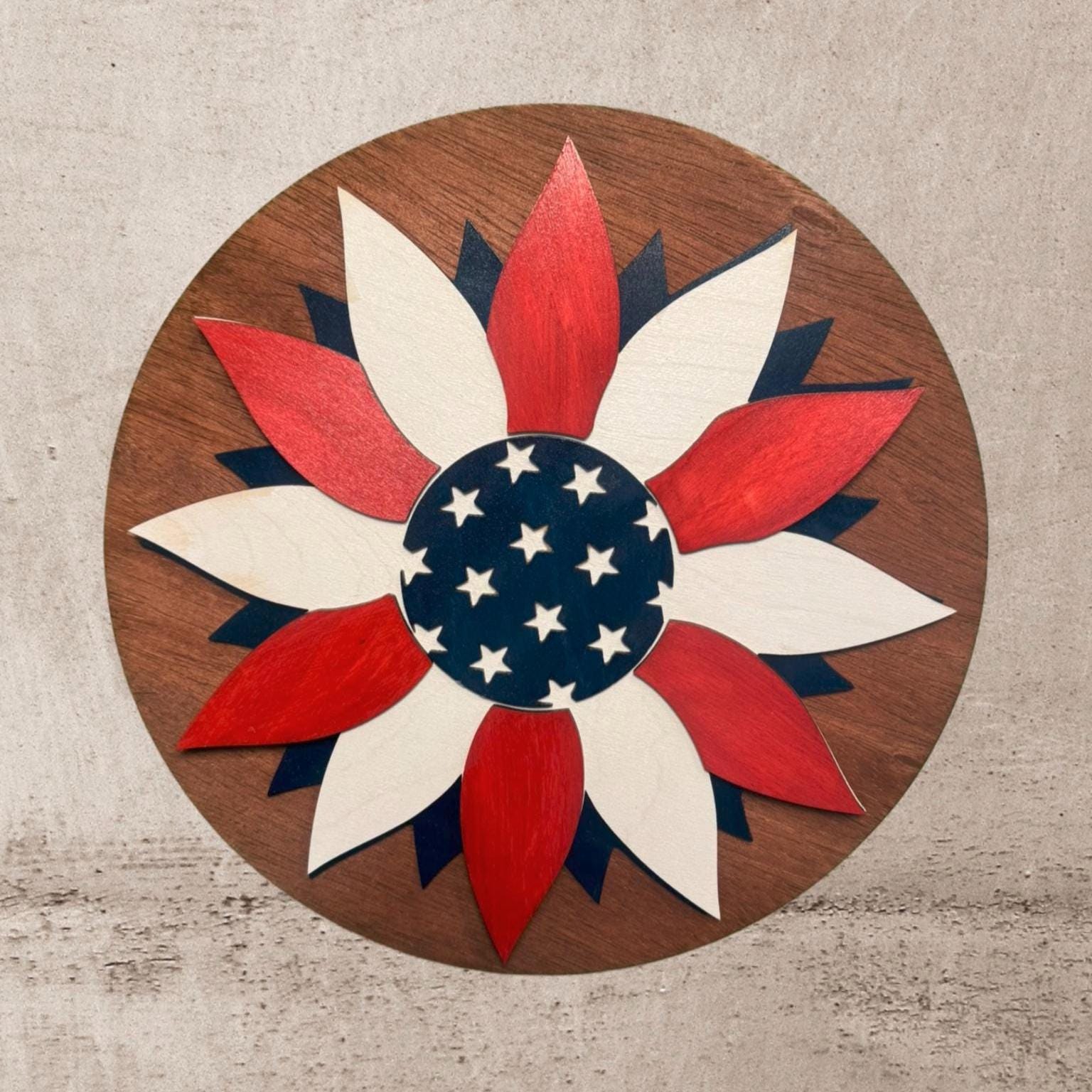 American Flag Flower Wood Sign: Patriotic 4th of July Decor - Thumbnail 5