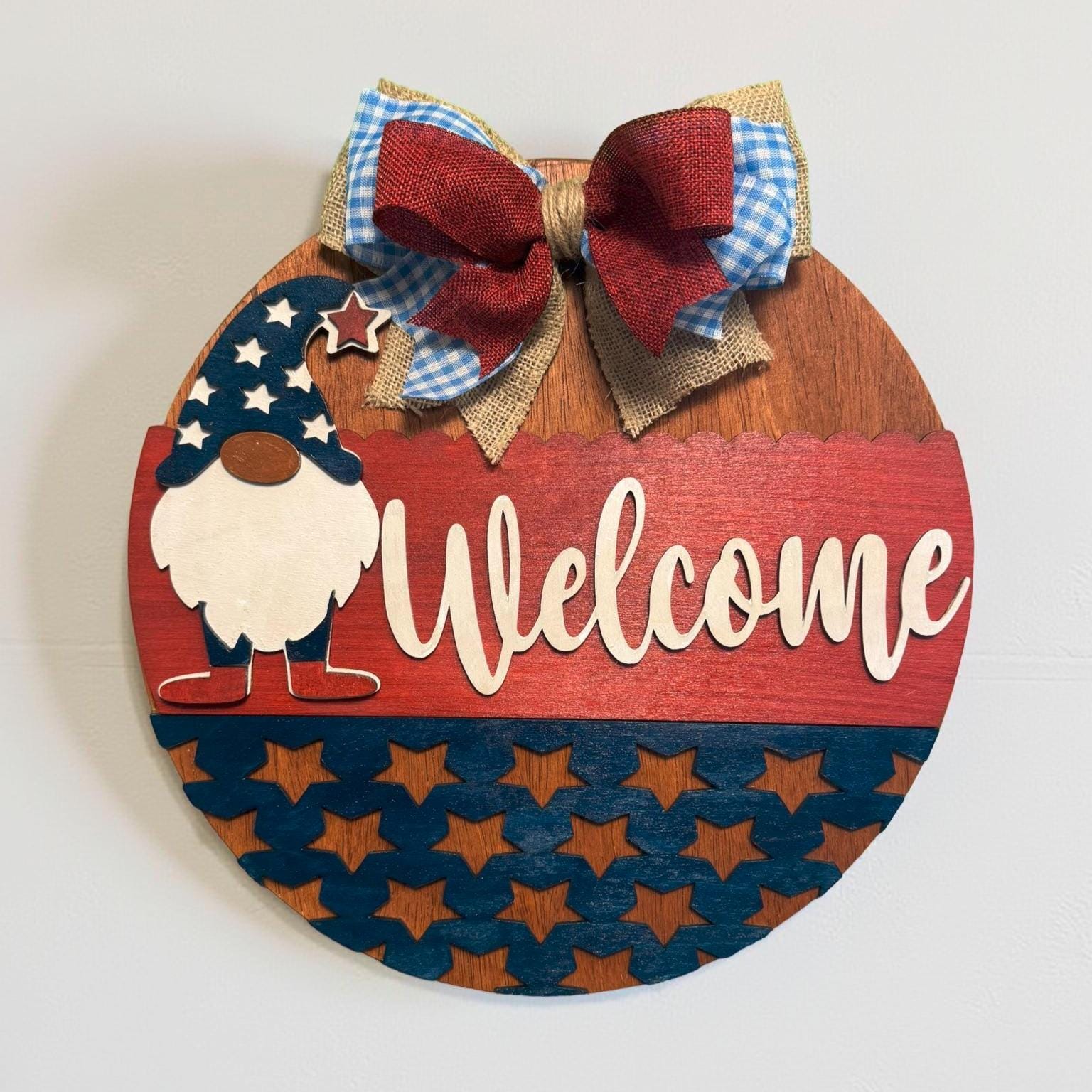 Patriotic Gnome Welcome Sign: 4th of July Front Door Decor - Thumbnail 7