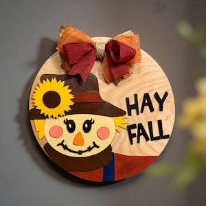 Handmade Scarecrow Fall Door Sign: Rustic Wooden Porch Decor