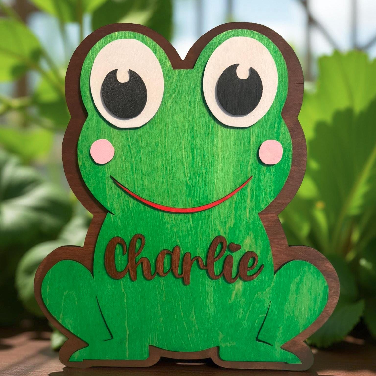 Personalized Wooden Frog Sign: Custom Name Nursery Wall Decor - Image 1