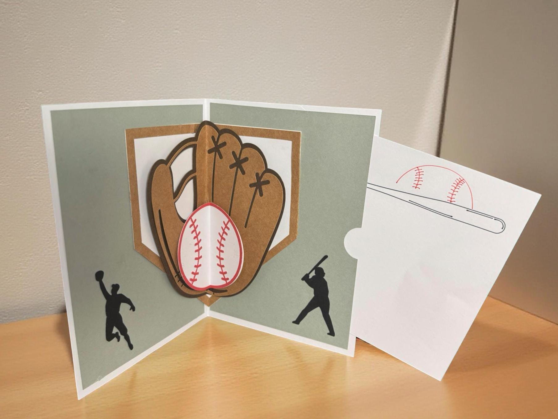 Personalized Baseball Pop-Up Birthday Card – 3D Sports Card with Custom Number, Handmade Greeting with Envelope and Baseball Themed Insert - Thumbnail 2