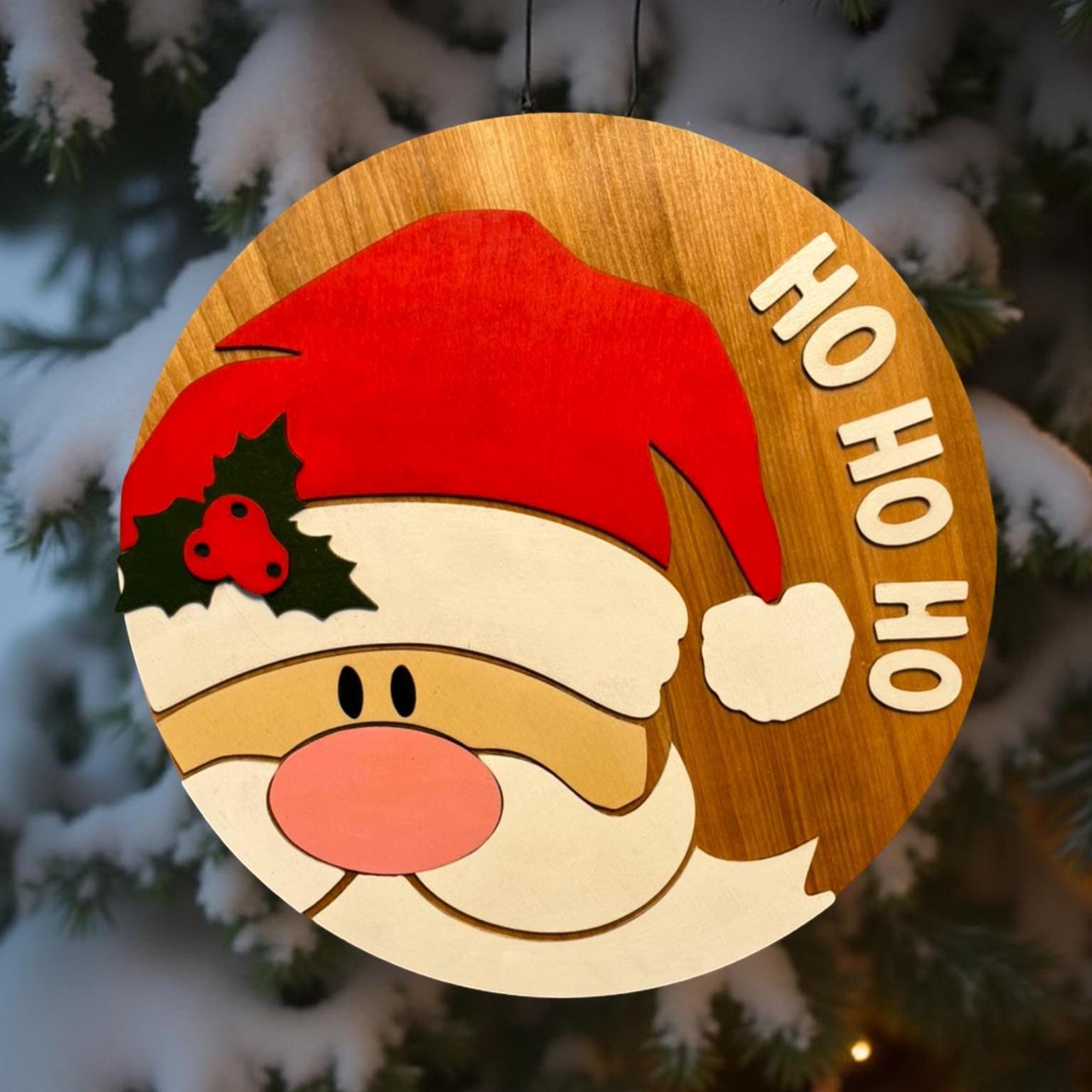 Layered Wooden Santa Sign: 14" Christmas Door Hanger, Optional Bow - Image 1
