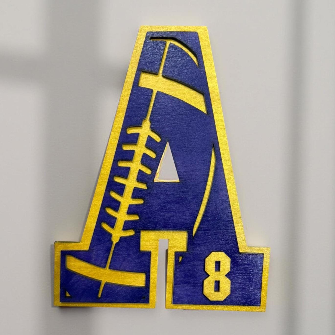 Custom Football Letter Sign – Personalized 12" Wooden Wall Decor – Jersey Number & Team Colors – Player Room Sign – Coach Gift - Thumbnail 2