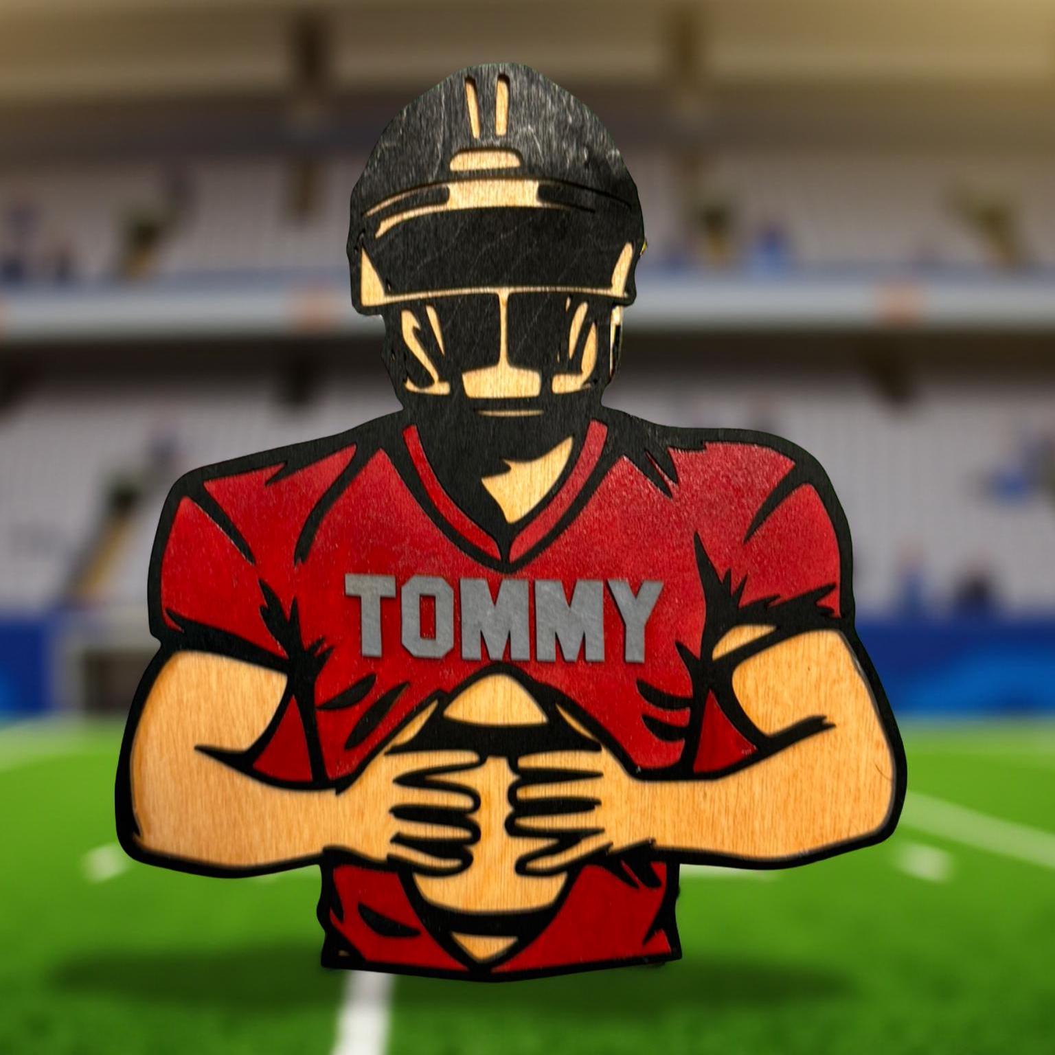 Custom Handmade Football Player Sign: Personalized Wood Wall Decor, Custom Colors/Name - Thumbnail 2