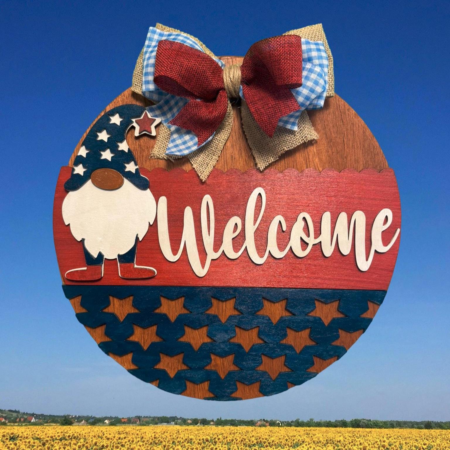 Patriotic Gnome Welcome Sign: 4th of July Front Door Decor - Thumbnail 2