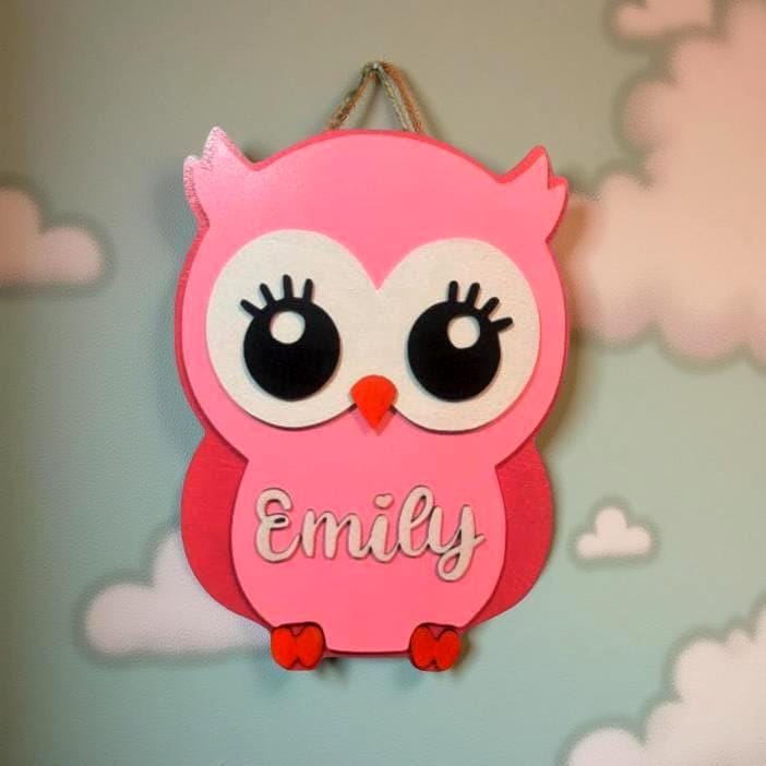 Personalized 14" Layered Wooden Owl Sign – Customizable Color & Name Nursery or Kid's Room Wall Decor; Handcrafted Custom Made to Order Owl - Thumbnail 3