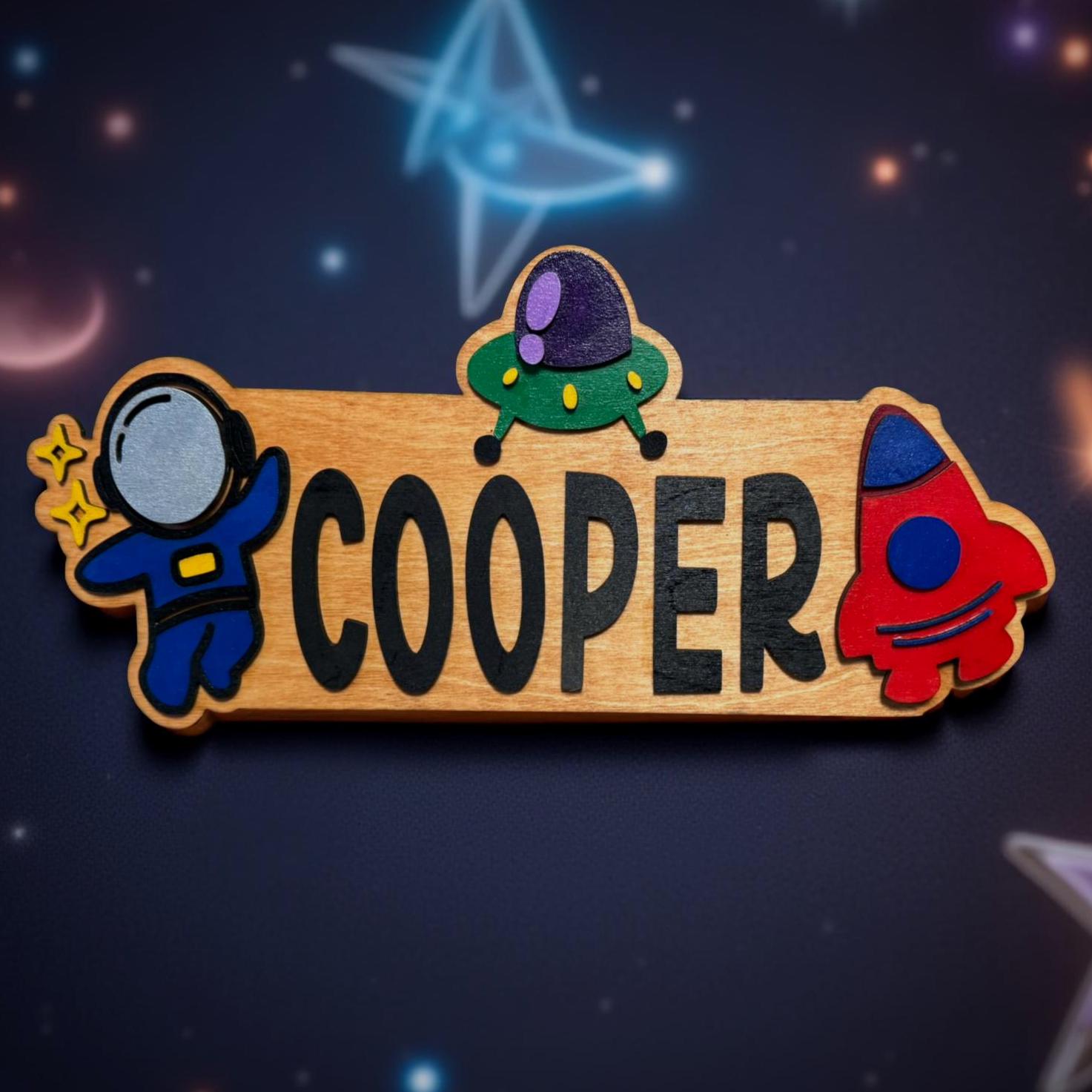 Space Themed Name Sign – Personalized Astronaut & Rocket Wall Decor – Custom Kid - Thumbnail 5
