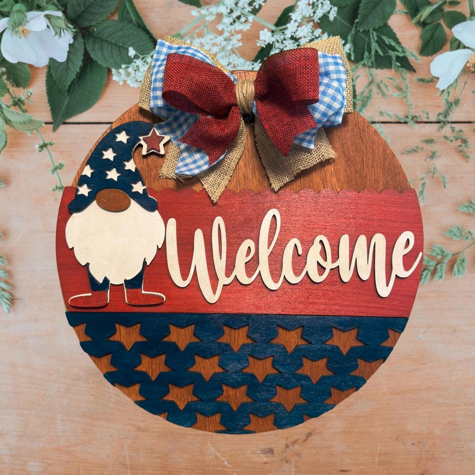 Patriotic Gnome Welcome Sign: 4th of July Front Door Decor - Thumbnail 4