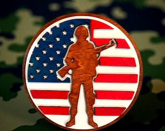 Handgemachtes Pathrmanischer Soldaten Holzschild - Amerikanische Flagge Geschenk