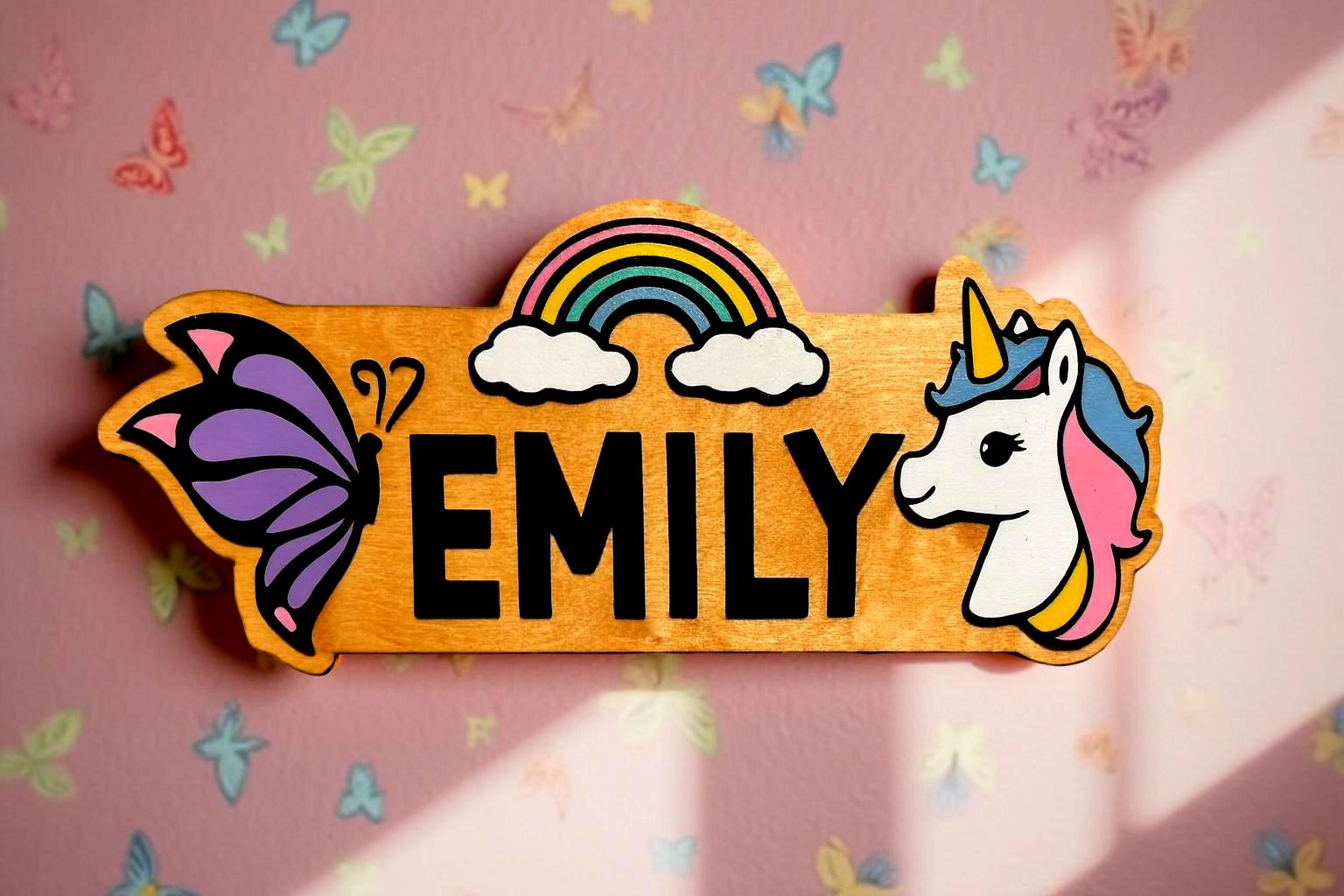 Unicorn Rainbow Name Sign – Personalized Kids Wall Decor – Butterfly & Unicorn  - Thumbnail 2