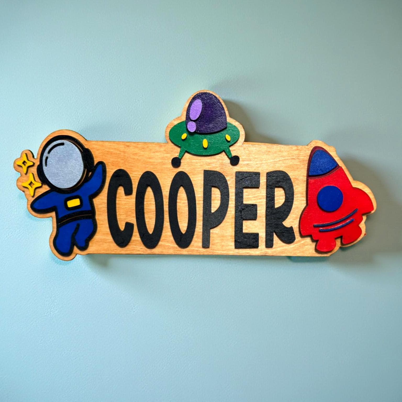 Space Themed Name Sign – Personalized Astronaut & Rocket Wall Decor – Custom Kid - Thumbnail 4
