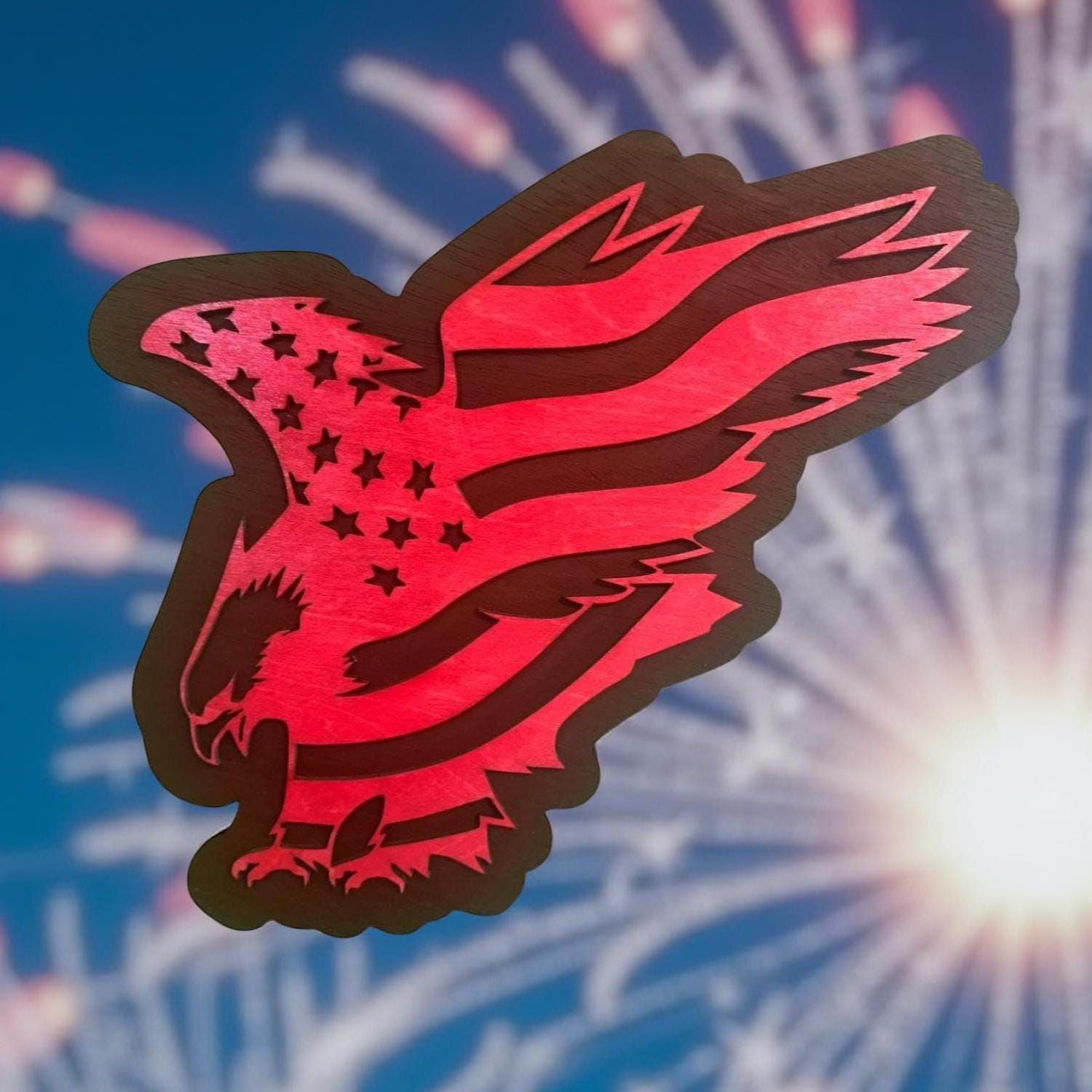 Handcrafted Wooden American Flag Eagle Wall Art: Patriotic Decor - Thumbnail 6