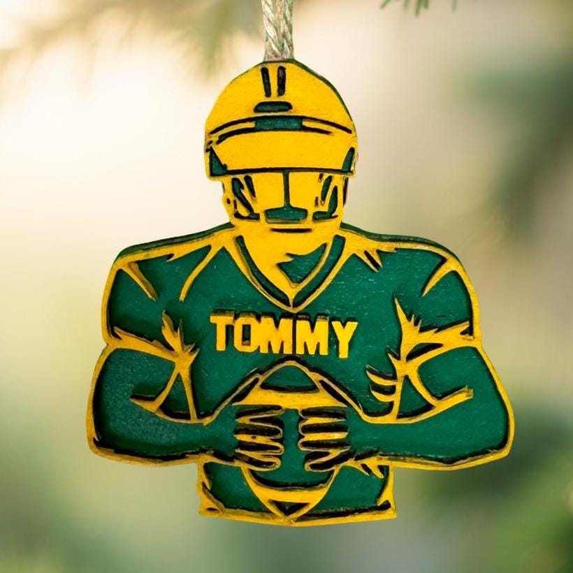 Personalized Football Ornament: Custom Team Colors & Name, Wood Decoration - Thumbnail 4