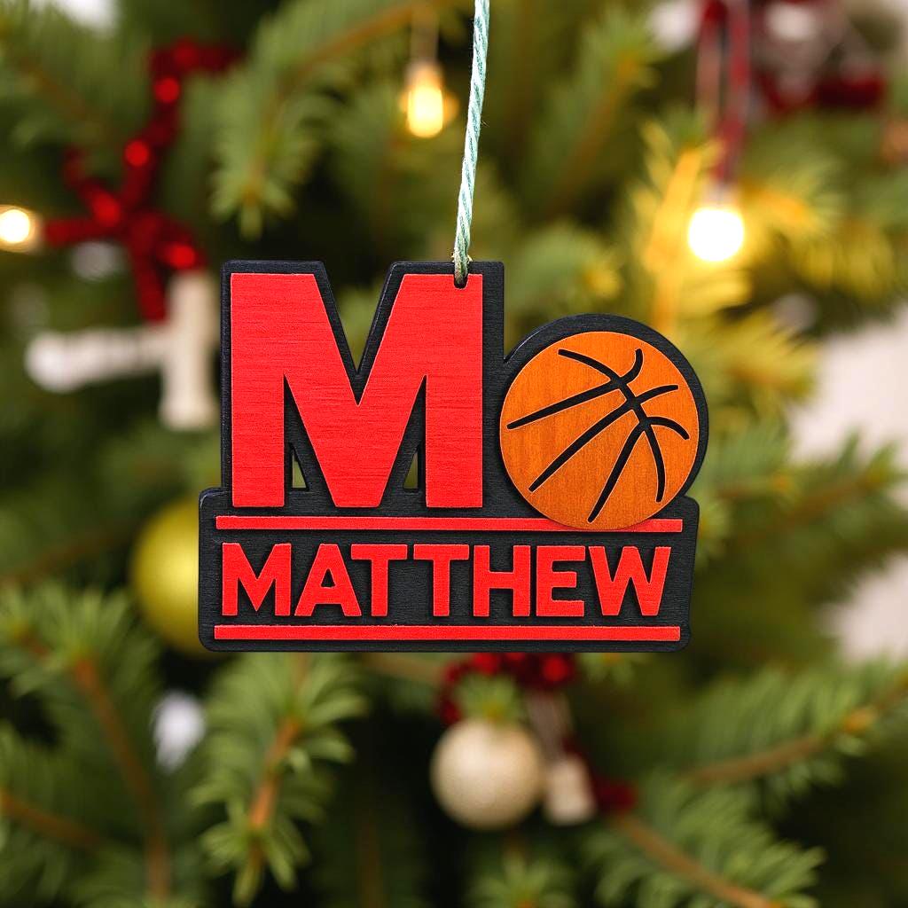 Personalized Basketball Ornament – Custom Name & Team Colors – 4” Multi-Layered Wood Sports Christmas Decoration – Player or Coach Gift - Thumbnail 3