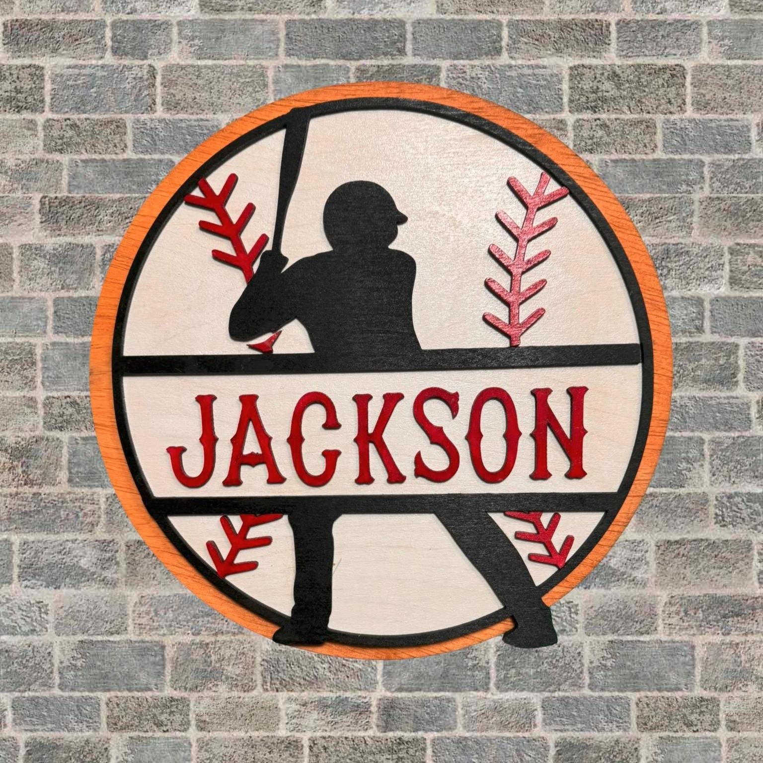 Personalized Baseball Name Sign – Custom Layered Wood Decor – Player Silhouette - Thumbnail 6