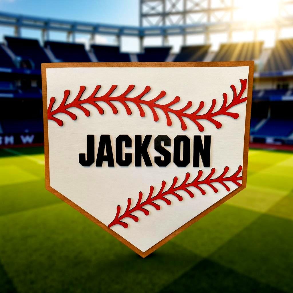Personalized Baseball Home Plate Sign: Custom Name Wooden Wall Decor - Thumbnail 3