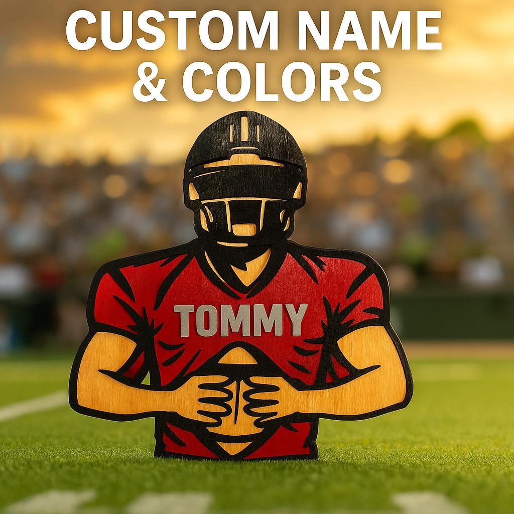 Custom Handmade Football Player Sign: Personalized Wood Wall Decor, Custom Colors/Name - Thumbnail 5