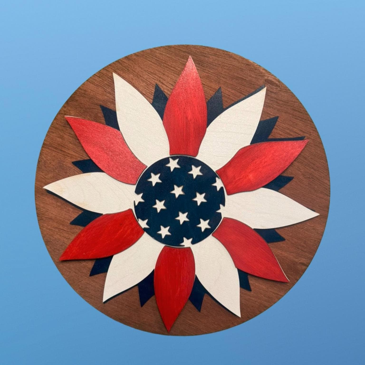 American Flag Flower Wood Sign: Patriotic 4th of July Decor - Thumbnail 2