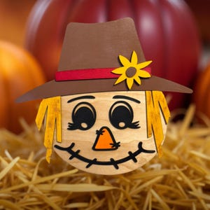 Handmade Fall Scarecrow Sign – 14&quot; Layered Wood Wall Decor – Rustic Farmhouse Autumn Door Hanger – Harvest Sunflower Décor