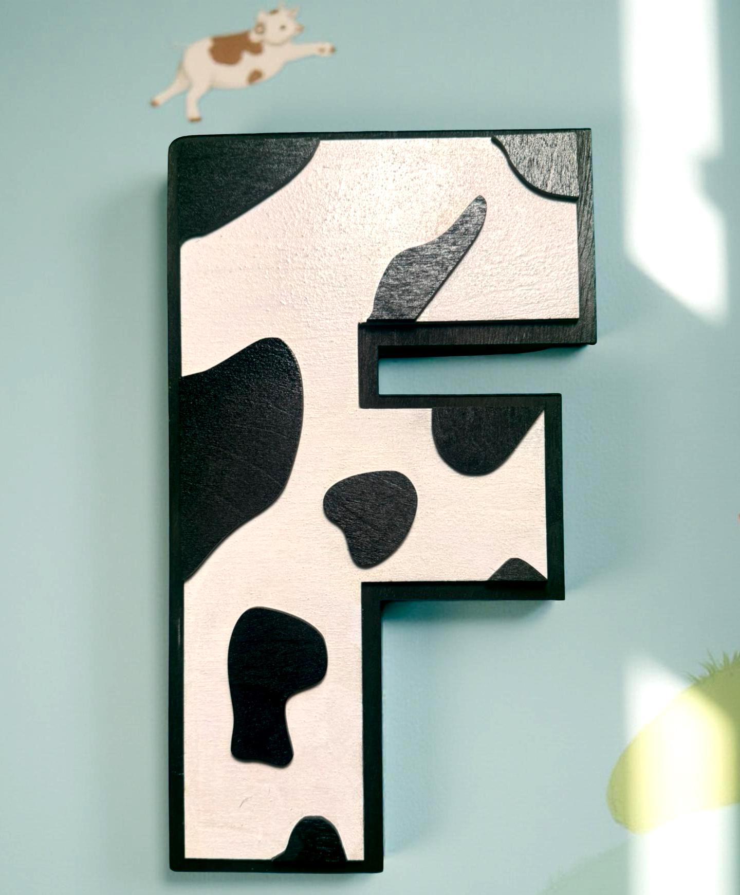 Personalized Cow Print Wooden Letter: Farmhouse Nursery Decor