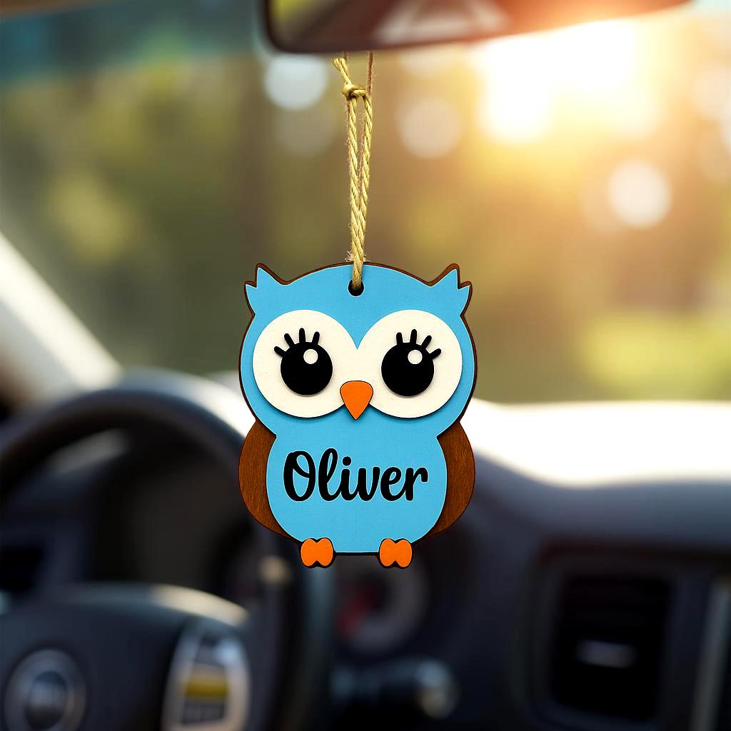 Personalized Owl Ornament – Custom Name Christmas Ornament – 4” Layered Wood Design – Pink, Blue, or Purple Owl Gift for Kids - Thumbnail 6